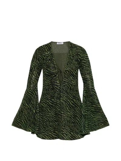 Oseree Zebra-print Lurex-thread Mini Dress In Green