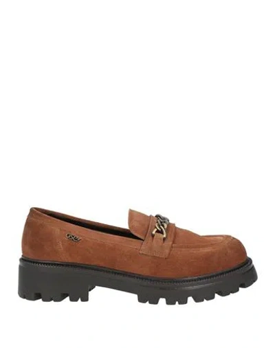 Osey Woman Loafers Tan Size 9 Leather In Brown