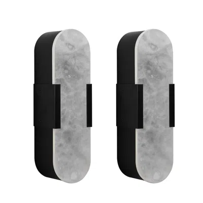 Oshana 13.8" Natural Marble Wall Sconce, Black Sconces Set Of Two, Indoor Modern Bathroom Sconces Wall Ligh