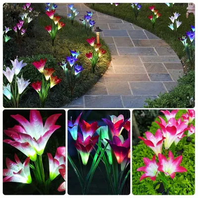 Oshana 2pcs Solar Garden Lights Outdoor Lily Flower Led Light 7-color Changing Ip65 Waterproof For Festival