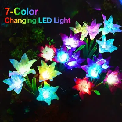 Oshana 8 Pack Solar Lights With 16 Bigger Artificial Lily Flowers, Multi-color Changing Lights, Solar Garde