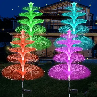 Oshana Solar Garden Lights, 8 Pack Solar Star Jellyfish Lights 7 Color Changing Fiber Optic Light Gardening