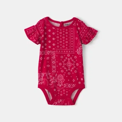 Oshkosh Baby Girls Round Neck Short Sleeve Bodysuit In Red