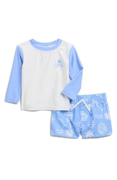 Oshkosh B'gosh Babies' Oshkosh Bgosh Seaside Long Sleeve Rashguard & Swim Trunks Set In Blue