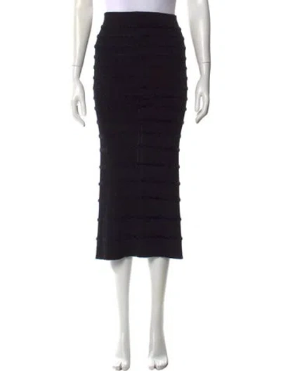 Pre-owned Osis Studio Fringe Trim Accent Midi Length Skirt In Black