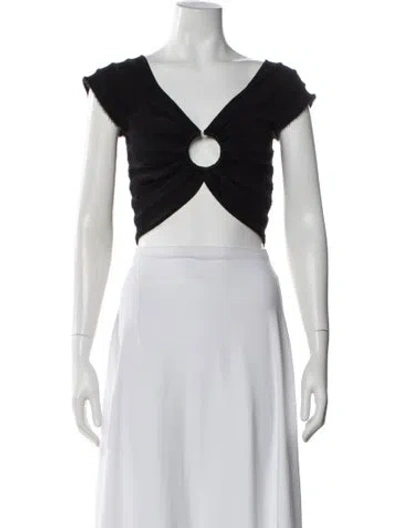 Pre-owned Osis Studio V-neck Short Sleeve Crop Top In Black