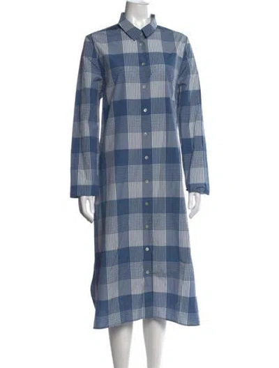 Pre-owned Oska Plaid Print Midi Length Dress In Blue