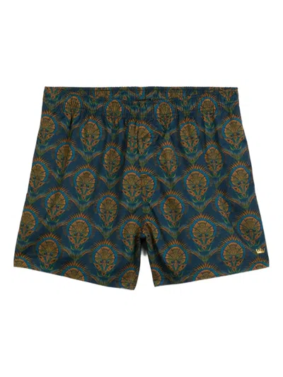 Osklen Aquaone Flex Peacock-pattern Swim Shorts In Blue