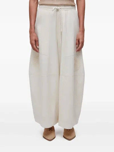 Osklen Bordado Concha Shell-embroidered Drawstring Trousers In White