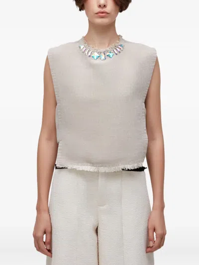 Osklen Crystal-embellished Frayed Top In Gray