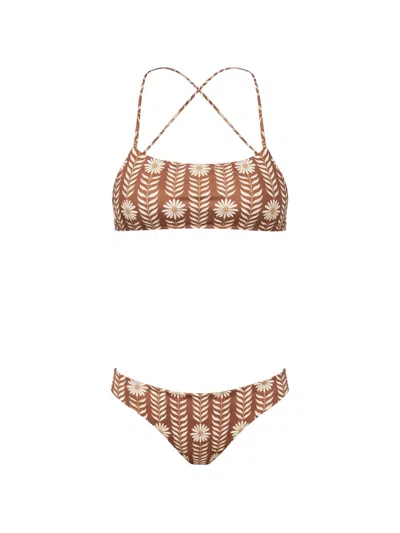 Osklen Daisy Floral String Swimsuit In Brown