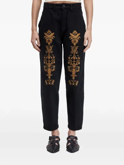 Osklen Embroidery Butterfly Cotton Trousers In Black