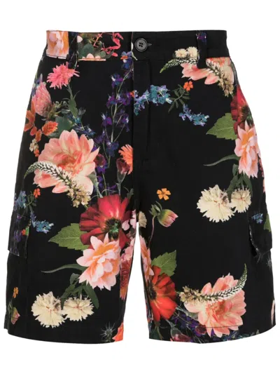 Osklen Floral-print Cotton Cargo Shorts In Black