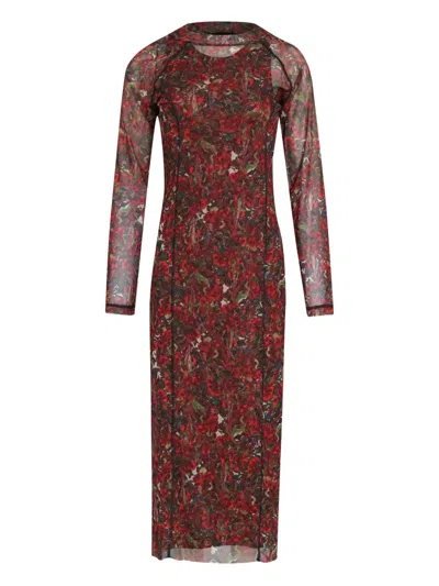 Osklen Floral-print Long-sleeve Dress In Red