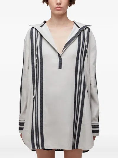 Osklen Hooded Striped Shirt Dress In White
