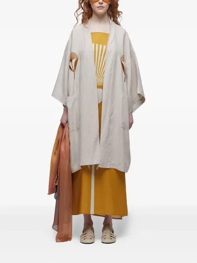 Osklen Linen Embroidered Kaftan Dress In White