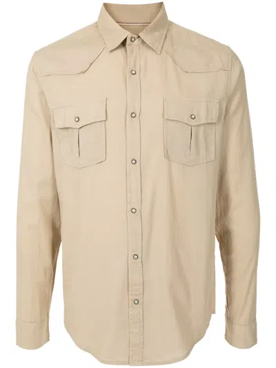 Osklen Long-sleeve Cotton Blend Utility Shirt In Brown