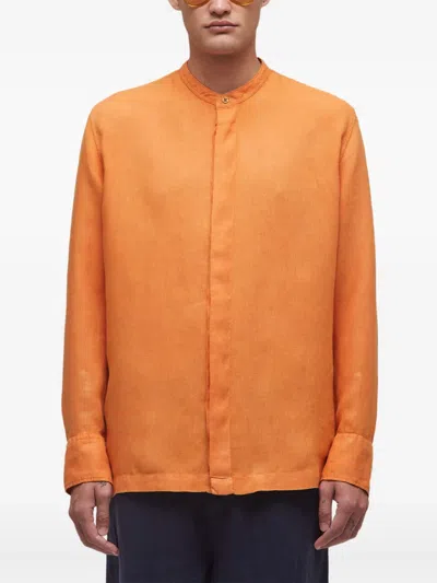 Osklen Mandarin-collar Linen Shirt In Orange