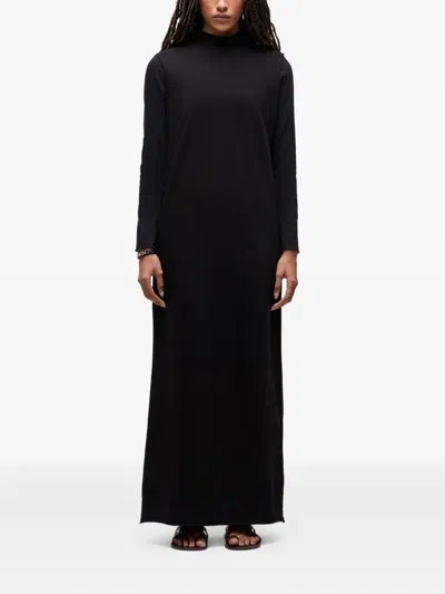 Osklen Mock-neck Frayed-hem Maxi Dress In Black