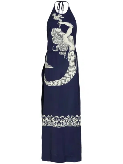 Osklen Ocean-print Dress In Blue