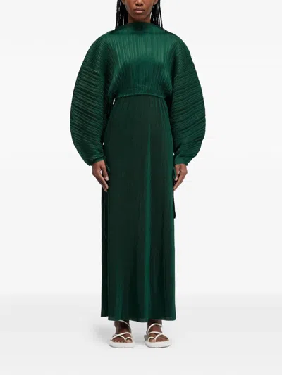 Osklen Pleated Long Raglan Dress In Green