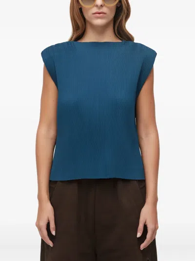Osklen Pleated Shoulder-padded Top In Blue