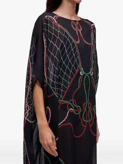 Osklen Rope-print Kaftan Dress In Black