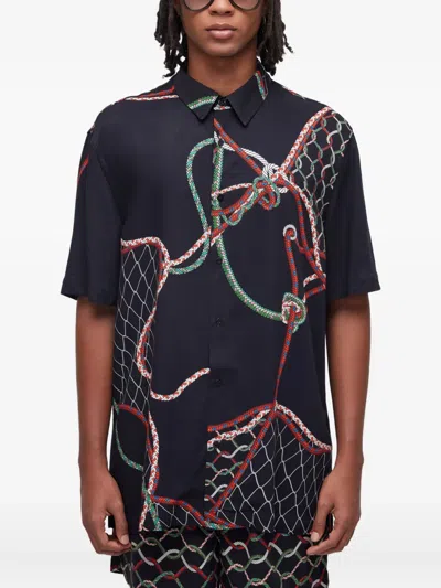 Osklen Rope-print Short-sleeve Shirt In Black