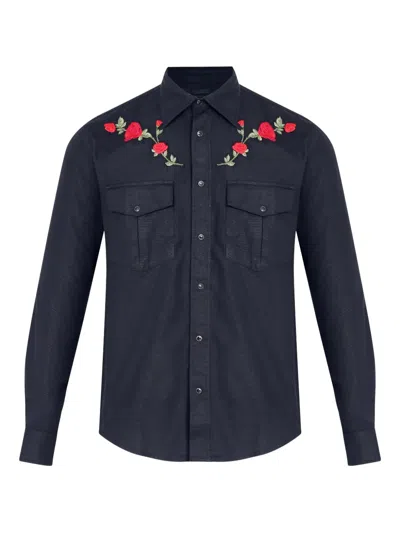 Osklen Rose-embroidered Shirt In Blue
