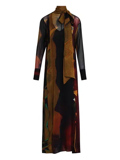 Osklen Satin Tie-neck Maxi Dress In Multi