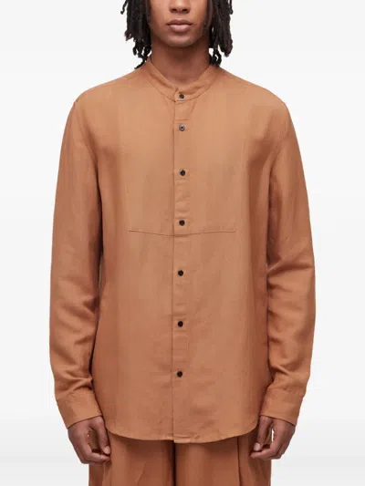 Osklen Stand-up Collar Panelled Shirt In Brown