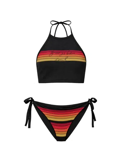 Osklen Striped Embroidered Bikini In Black