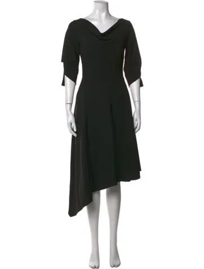 Pre-owned Osman Cowl Neck Midi Length Dress In Black