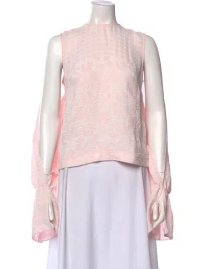 Pre-owned Osman Floral Print Crew Neck Top In Pink