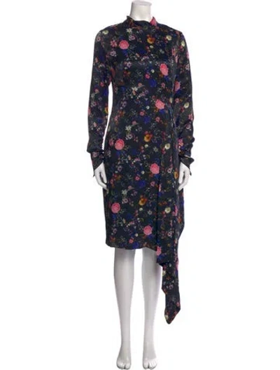Pre-owned Osman Floral Print Long Dress In Black