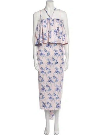 Pre-owned Osman Floral Print Long Dress In Pink