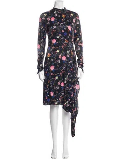 Pre-owned Osman Floral Print Midi Length Dress In Black