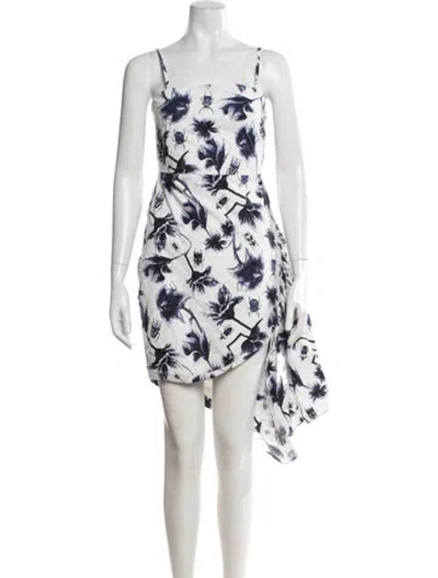 Pre-owned Osman Floral Print Mini Dress In Blue/white