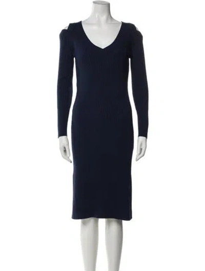 Pre-owned Osman Merino Wool Midi Length Dress In Blue
