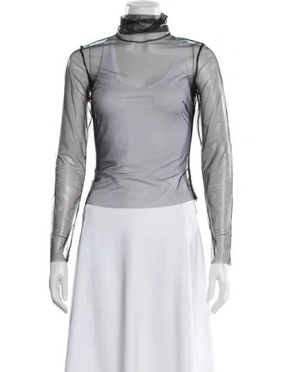 Pre-owned Osman Mock Neck Long Sleeve Top In Gray