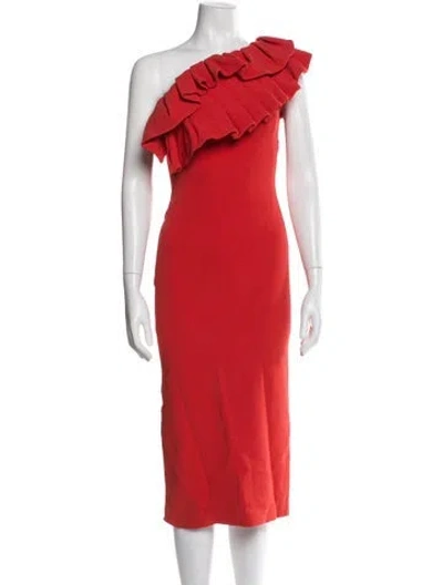 Pre-owned Osman One-shoulder Midi Length Dress In Red