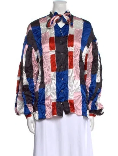 Pre-owned Osman Silk Printed Button-up Top In Multi