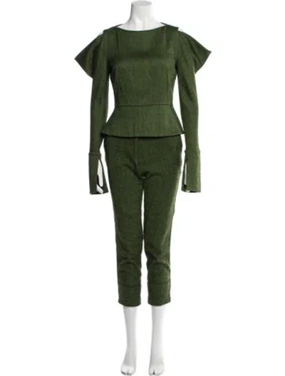 Pre-owned Osman Tweed Pattern Pant Set In Green