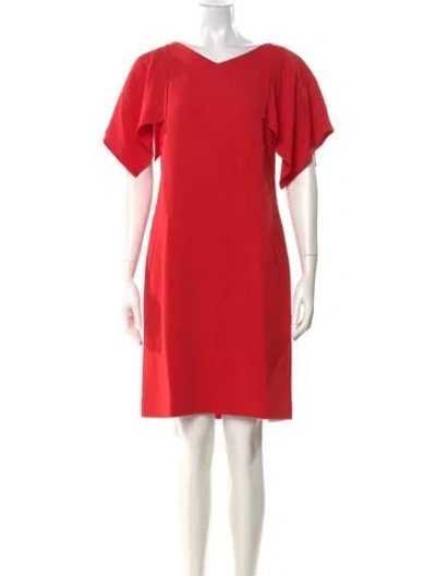 Pre-owned Osman V-neck Knee-length Dress In Red