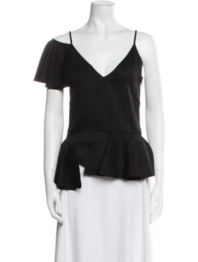 Pre-owned Osman V-neck Short Sleeve Blouse In Black