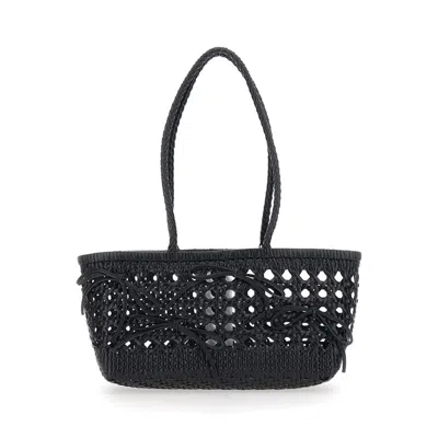 Osoi Biscuit Black Shoulder Bag With Double Round Handles And Braided Design In Leather Woman