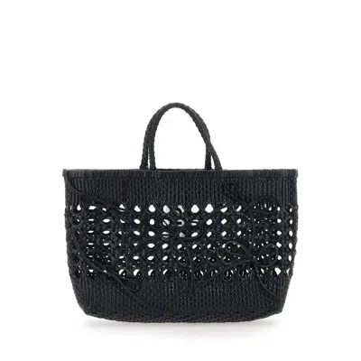 Osoi Biscuit Tote Black Handbag With Double Round Handles And Braided Design In Leather Woman