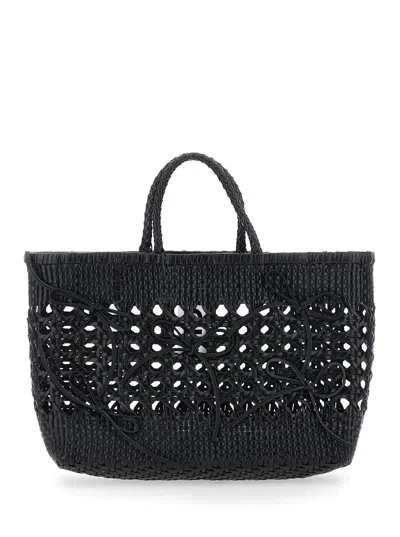 Osoi Biscuit Tote Handbag With Double Round Handles, Woven Ecoleather Design And Tie-front Bow 40x24 In Black