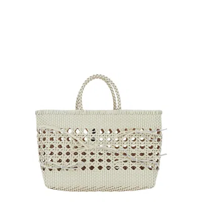 Osoi Biscuit Tote White Handbag With Double Round Handles And Braided Design In Leather Woman