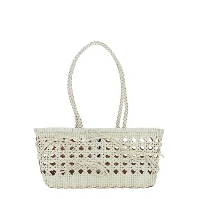 Osoi Biscuit White Shoulder Bag With Double Round Handles And Braided Design In Leather Woman